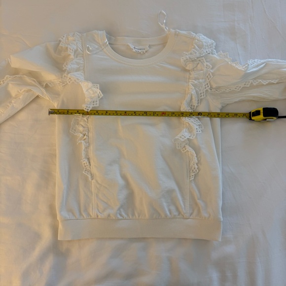 By Anthropologie Ruffle-Sleeve Lace Sweatshirt in Ivory White size Small - Picture 10 of 10
